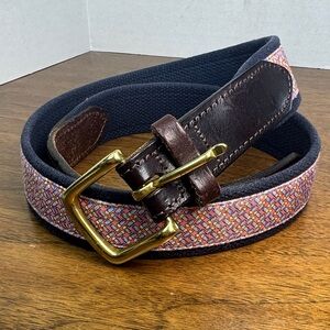 Vineyard Vines Mens Micro Whale Classic Canvas Silk Leather Club Belt, sz 36
